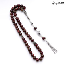 مسبحة حجر الذهب الأحمر مع فضة عيار 925