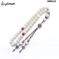   سبحة فضة مع حجر كوريل ابيض عيار 925   