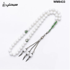  سبحة فضة مع حجر كوريل ابيض عيار 925   