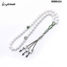   سبحة فضة مع حجر كوريل ابيض عيار 925   