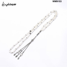   سبحة فضة مع حجر كوريل ابيض عيار 925   