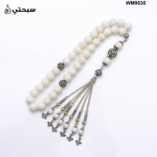   سبحة فضة مع حجر كوريل ابيض عيار 925   