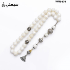   سبحة فضة مع حجر كوريل ابيض عيار 925   